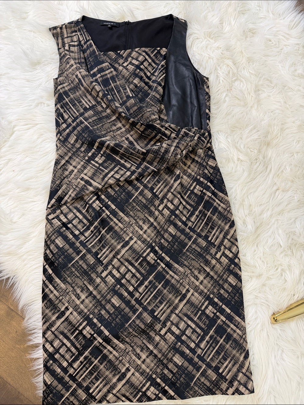 Lafayette 148 New York Black and Tan Abstract Sheath Dress